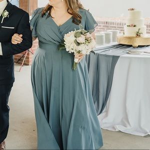 David’s Bridal- Flutter Sleeve Full Skirt Bridesmaid Dress- Steel Blue size 20